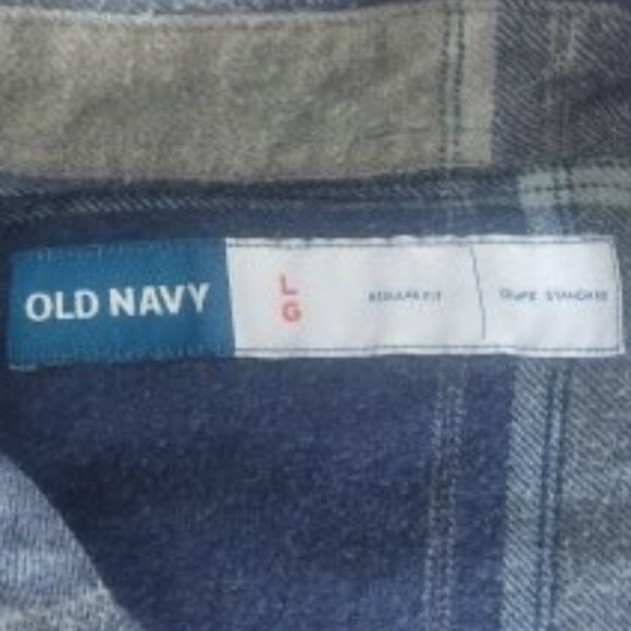 Old Navy Men's Blue and Grey Plaid Flannel Cotton Button Up Shirt Large - Picture 6 of 9